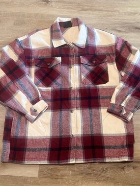 HFX Red Plaid Button-Front Barn Jacket Shacket Large